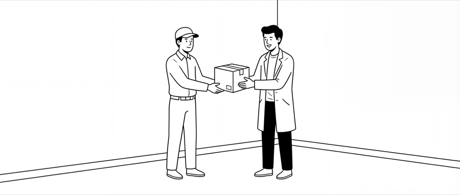 Scientist handing off a specimen package
