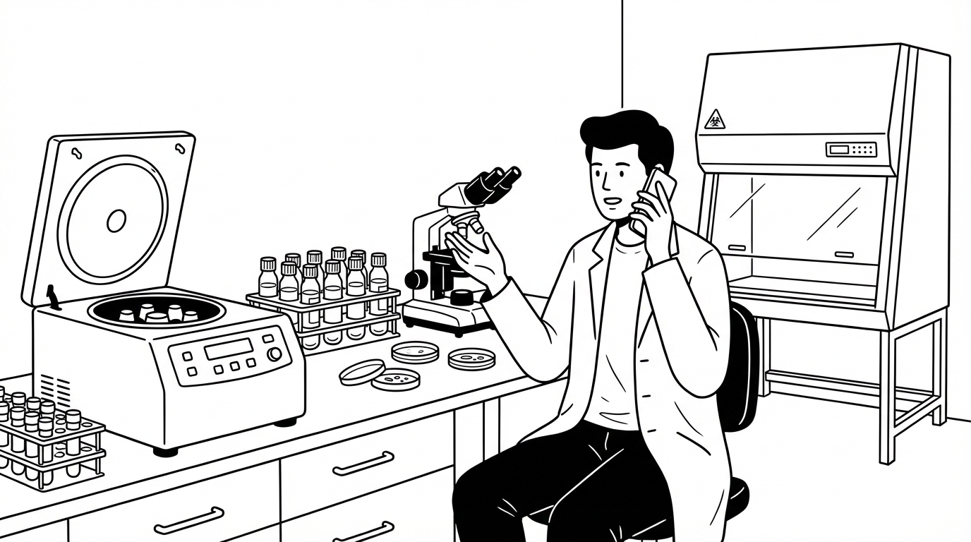 Scientist on the phone setting up an account